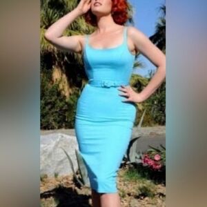 Blue Pinup Couture Jayne Wiggle Dress Cotton Blend 2X